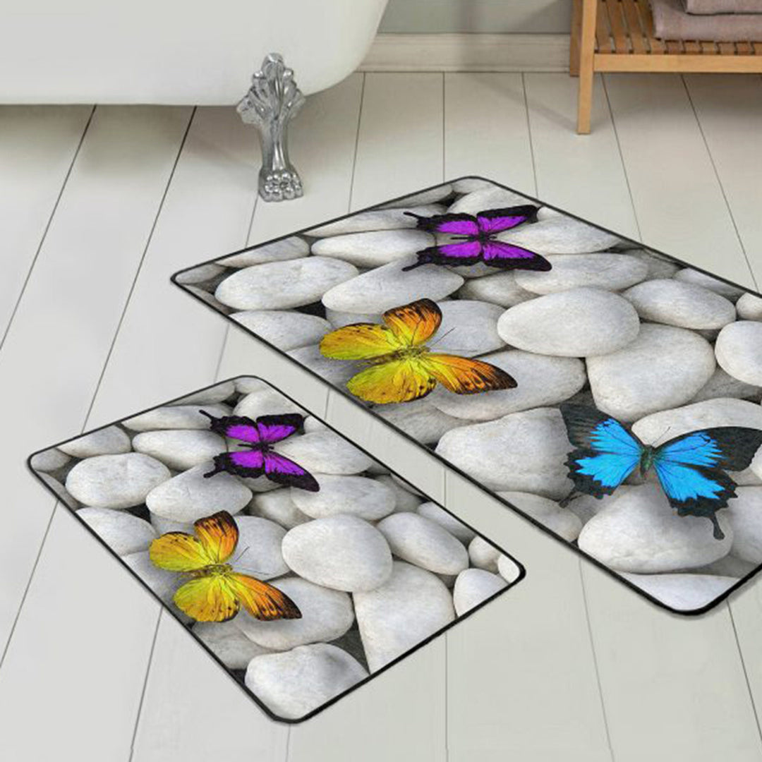 Set of 2 Butterfly Bath Mat|Non-Slip Bathroom Decor|Decorative Bath Rug|Rectangle Kitchen Floor Mat|Absorbent Shower, Home Entrance Carpet