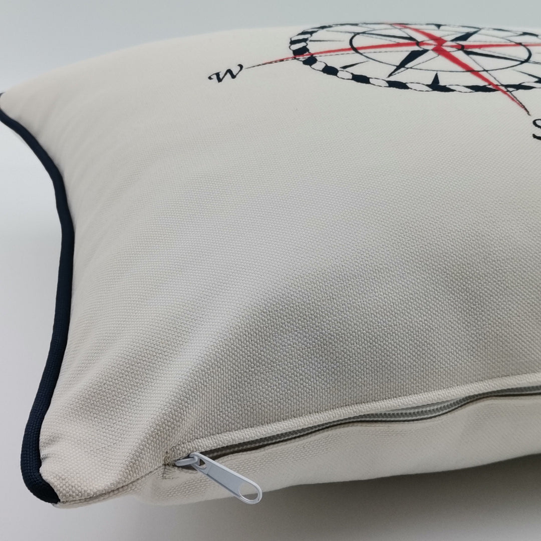 Embroidered Luxury Yacht Pillow Cover|Water Repellent Compass Pillowtop|Abrasion Resistant Nautical Cushion Cover|Flame Retardant Pillowcase