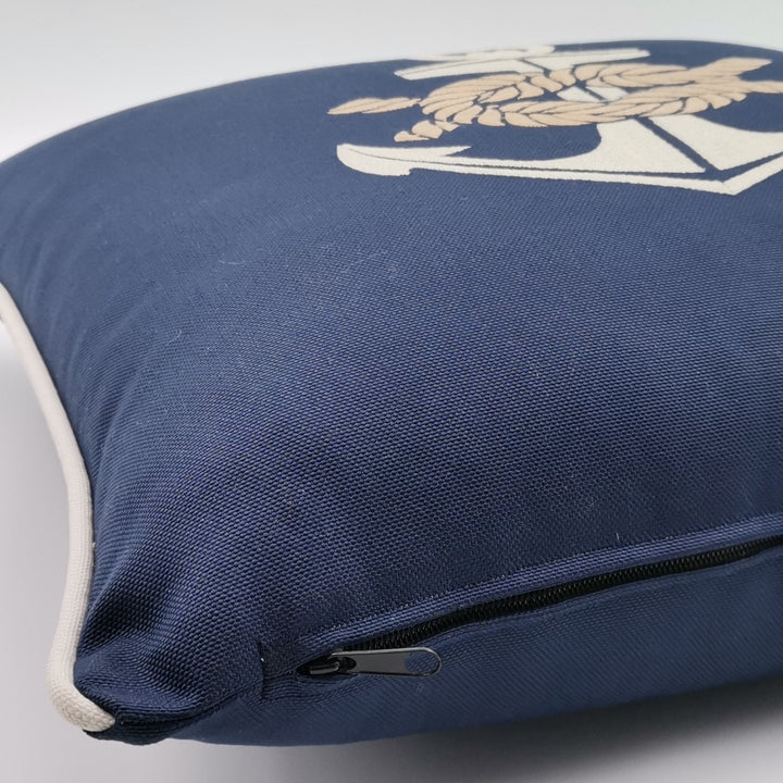 Embroidered Luxury Yacht Pillow Cover|Water Repellent Anchor Pillowtop|Abrasion Resistant Nautical Cushion Cover|Flame Retardant Pillowcase