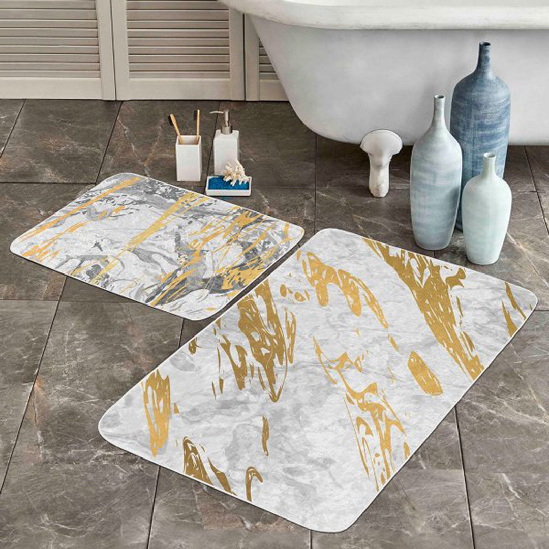 Set of 2 Marble Pattern Bath Mat|Non-Slip Bathroom Decor|Purple Gray Gold Bath Rug|Kitchen Floor Mat|Abstract Home, Shower Entrance Carpet