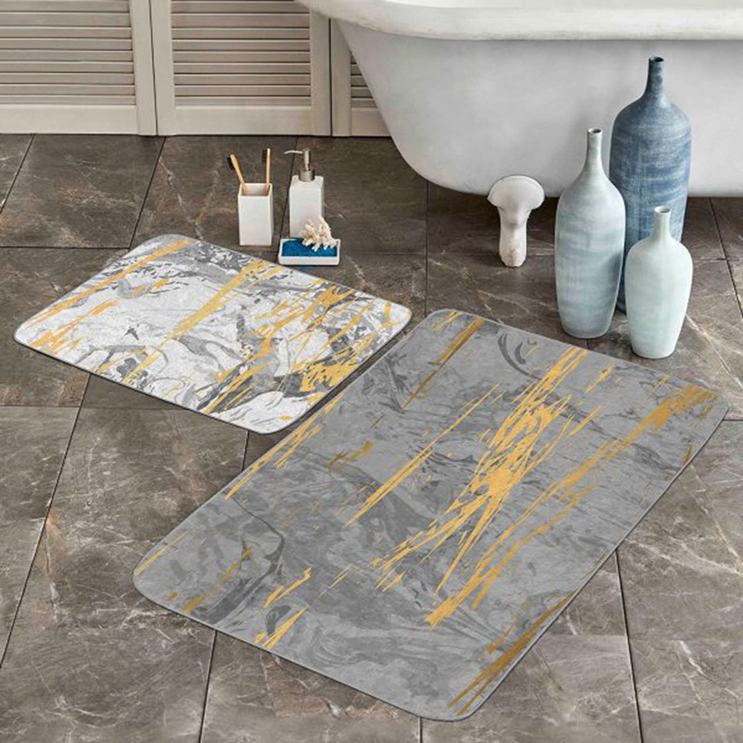 Set of 2 Marble Pattern Bath Mat|Non-Slip Bathroom Decor|Purple Gray Gold Bath Rug|Kitchen Floor Mat|Abstract Home, Shower Entrance Carpet