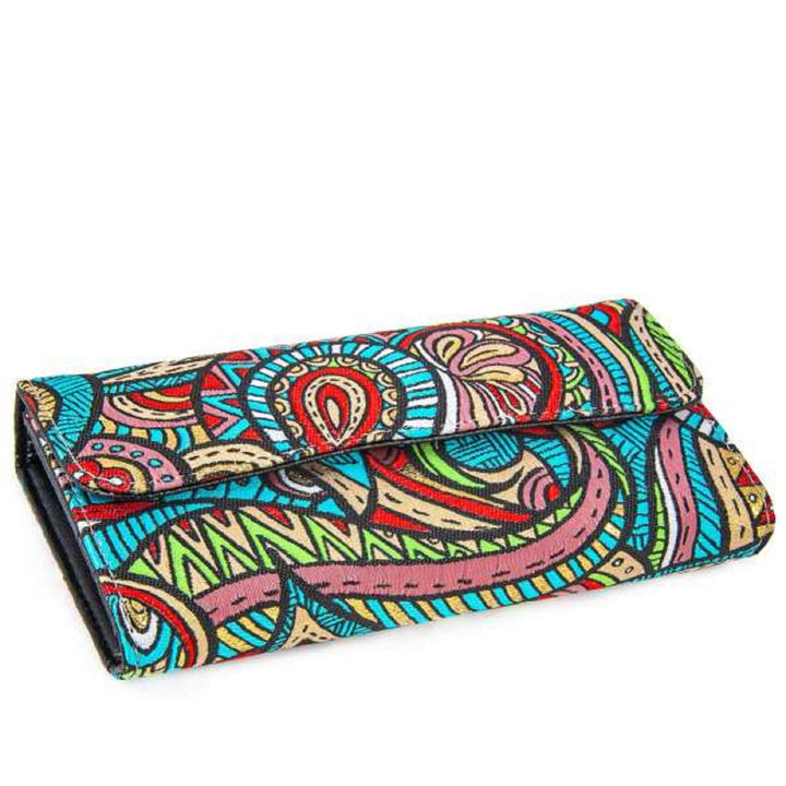 Boho Wallet with Carpet Pattern|Woven Folded Wallet|Women's Hanmade Wallet|Clutch Purse with Vegan Leather|Woven Rug Design Wallet For Women