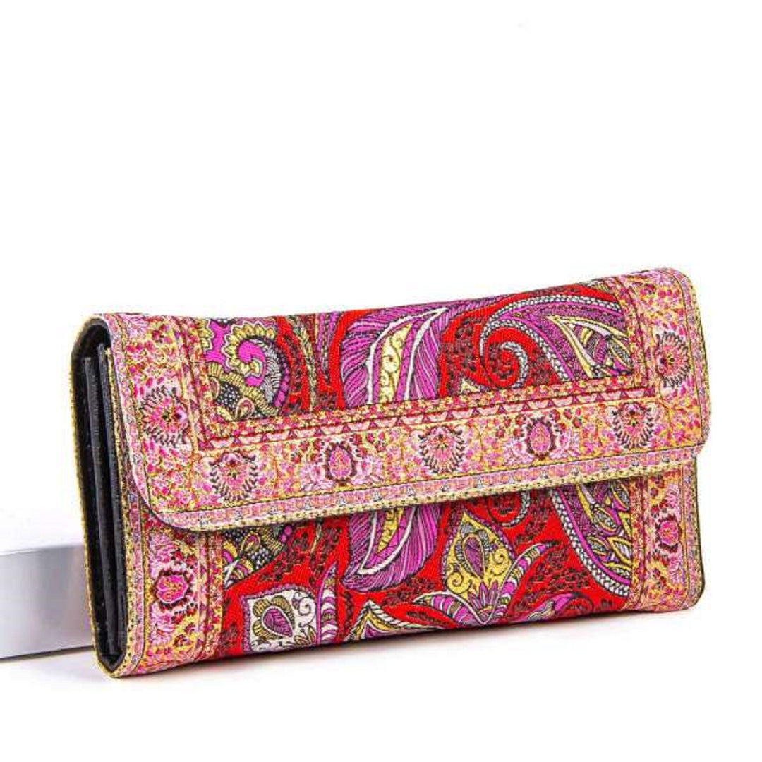 Boho Wallet with Carpet Pattern|Woven Folded Wallet|Women's Hanmade Wallet|Clutch Purse with Vegan Leather|Woven Rug Design Wallet For Women