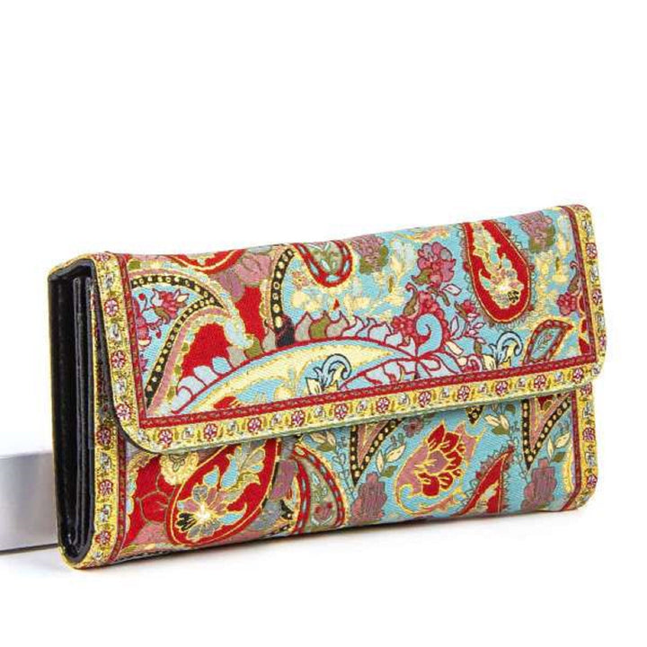 Boho Wallet with Carpet Pattern|Woven Folded Wallet|Women's Hanmade Wallet|Clutch Purse with Vegan Leather|Woven Rug Design Wallet For Women