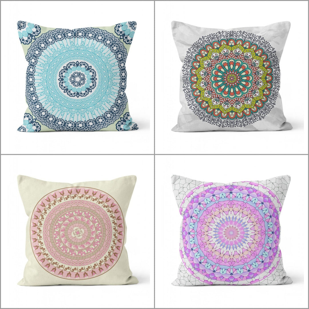 Mandala Pillow Cover|Decorative Paper and Crystal Mandala Pillowcase|Powder Floral Pattern Rustic Home Decor|Farmhouse Authentic Cushion