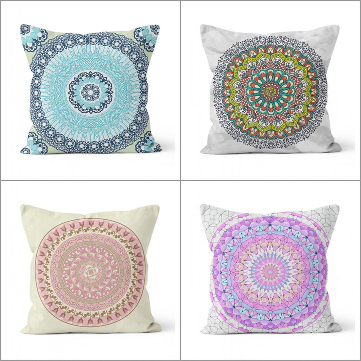 Mandala Pillow Cover|Decorative Paper and Crystal Mandala Pillowcase|Powder Floral Pattern Rustic Home Decor|Farmhouse Authentic Cushion