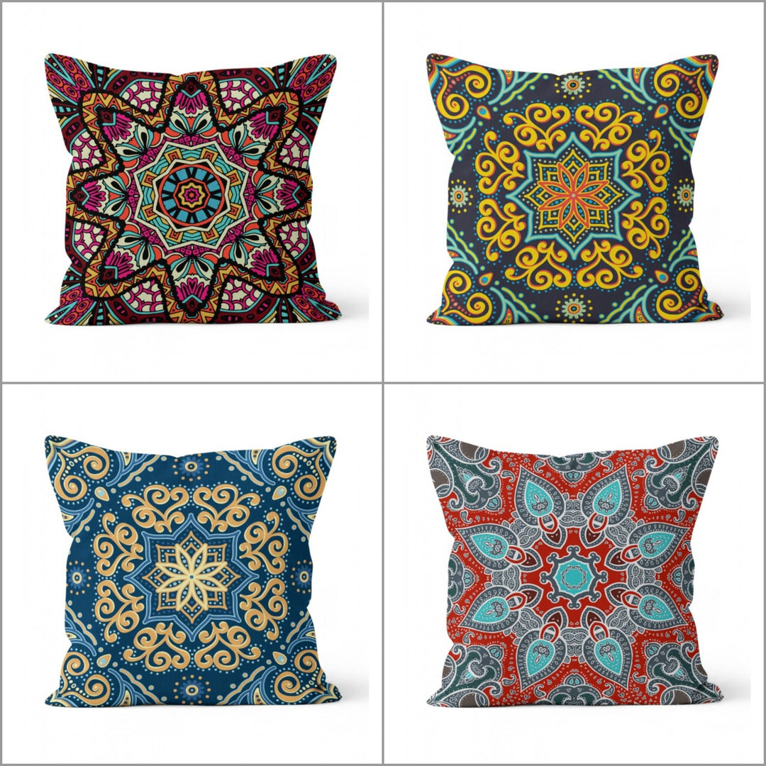 Mandala Pillow Cover|Geometric Design Cushion Case|Ethnic Tribal Mandala Pillowcase|Rustic Home Decor|Farmhouse Style Authentic Cushion