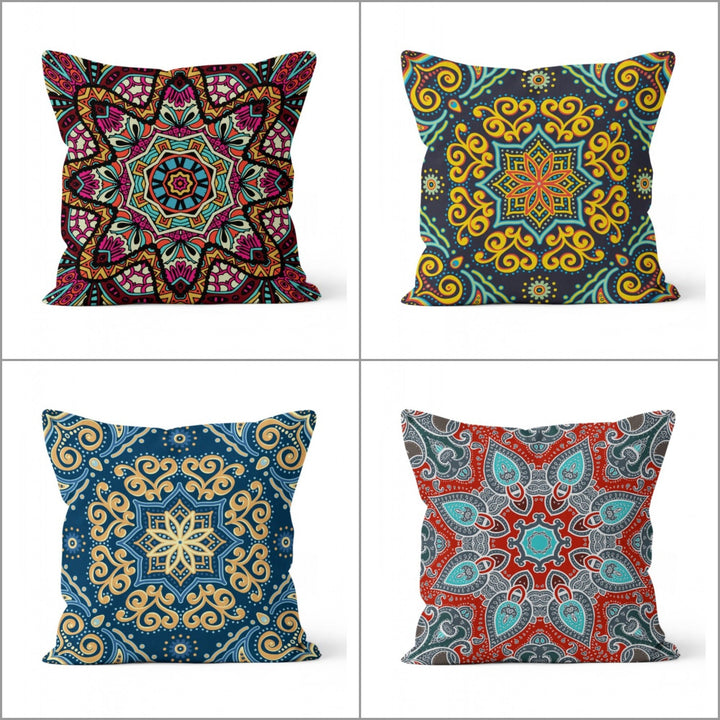 Mandala Pillow Cover|Geometric Design Cushion Case|Ethnic Tribal Mandala Pillowcase|Rustic Home Decor|Farmhouse Style Authentic Cushion