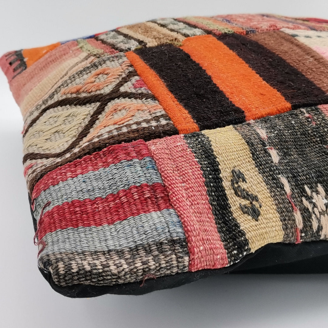 Vintage Kilim Pillow Cover|Turkish Kilim Cushion Case|Ethnic Ottoman Throw Pillow|Boho Bedding Decor|Handwoven Patchwork Rug Cushion 20x20