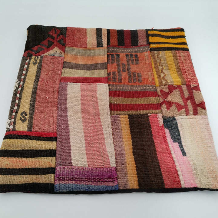 Vintage Kilim Pillow Cover|Turkish Kelim Cushion Case|Antique Upholstery Throw Pillow Case|Decorative Patchwork Kilim|Handwoven Rug 20x20