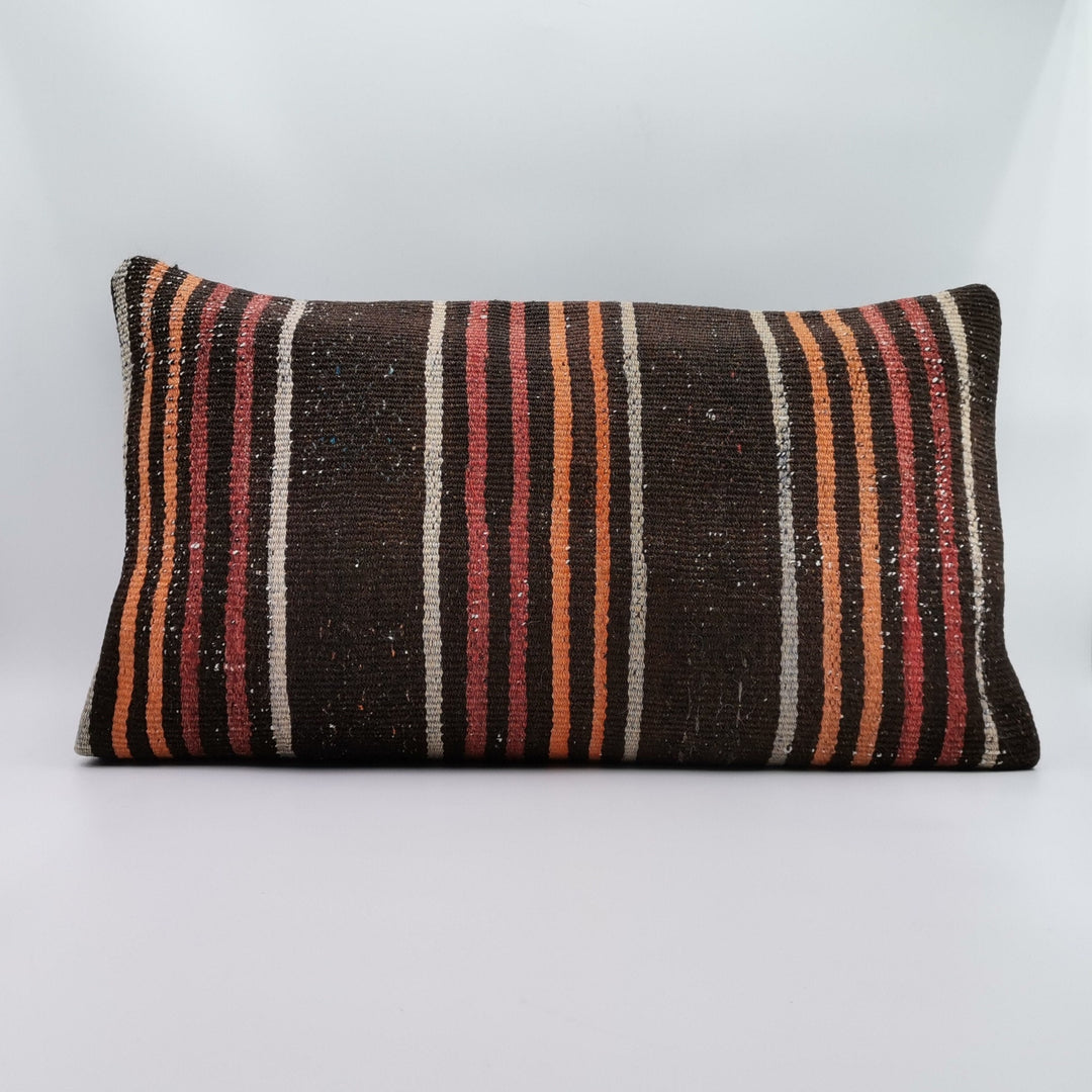 Vintage Kilim Pillow Cover|Rustic Ottoman Kilim with Stripes|Antique Farmhouse Lumbar Pillowcase|Boho Bedding Decor|Handwoven Cushion 16x24