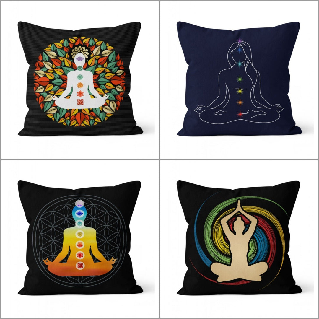 Meditation Pillow Cover|Body Chakra Cushion Case|Gradient Woman Doing Yoga Cushion Cover|Decorative Yoga Throw Pillowcase|Boho Pillow Case