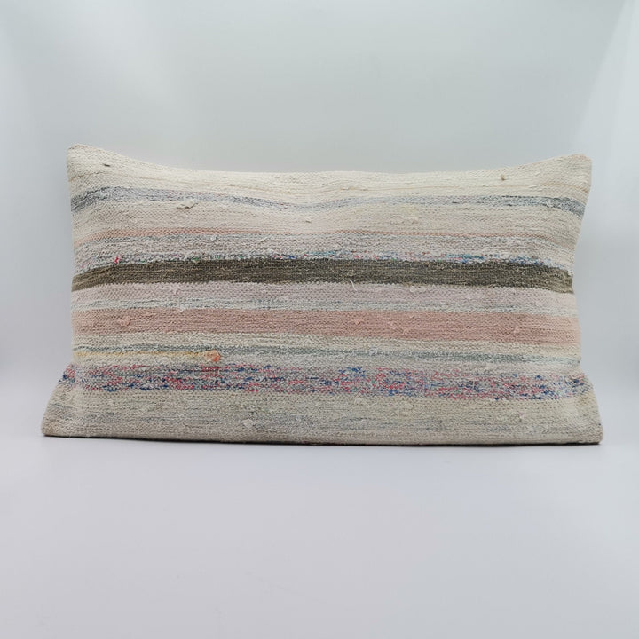 Vintage Kilim Pillow Cover|Rustic Ottoman Kilim with Stripes|Antique Farmhouse Lumbar Pillowcase|Boho Bedding Decor|Handwoven Cushion 16x24