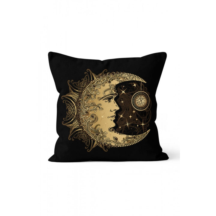 Grandpa Moon Pillow Cover|Occultism and Zodiac Print Cushion Case|Black Gold Crescent Time Decor|Decorative Phases of the Moon Cushion Cover