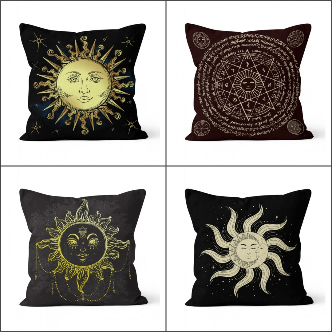 Sun Pillow Cover|Geometric, Helio and Symbol Sun with Moon Cushion Case|Planet Themed Home Decor|Decorative Solar System Print Pillowcase