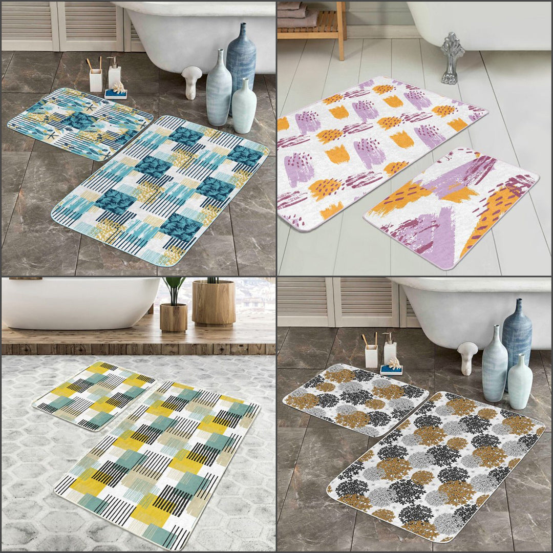 Set of 2 Abstract Bath Mat|Non-Slip Bathroom Decor|Decorative Bath Rug|Geometric Kitchen Floor Mat|Rectangle Shower and Home Entrance Carpet