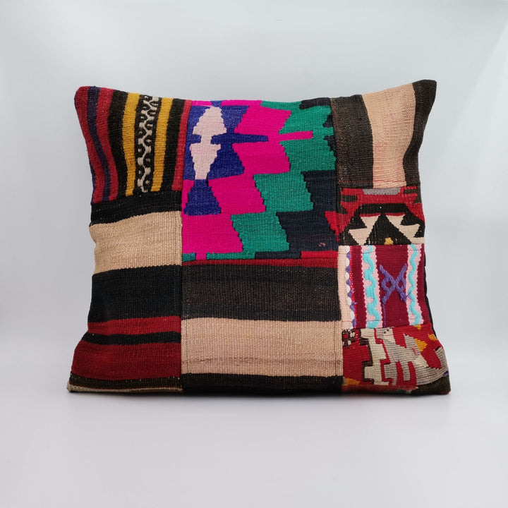 Vintage Kilim Pillow Cover|Turkish Kilim Cushion Case|Ethnic Ottoman Throw Pillow|Boho Bedding Decor|Handwoven Patchwork Rug Cushion 20x20