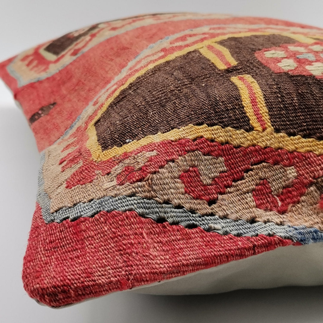 Vintage Kilim Pillow Cover|Geometric Design Kelim Cushion Case|Anatolian Lumbar Pillow Top|Handwoven Ottoman Rug Decor|Turkish Cushion 16x24