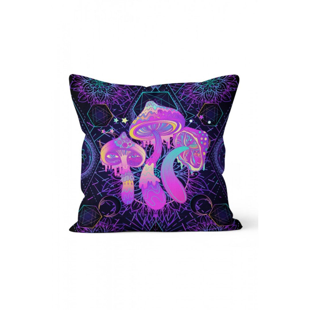 Mushroom Pillow Case|Neon Purple Green Yellow Mushroom Cushion Cover|Decorative Cushion Case|Psychedelic Plant Pillowcase|Farmhouse Decor