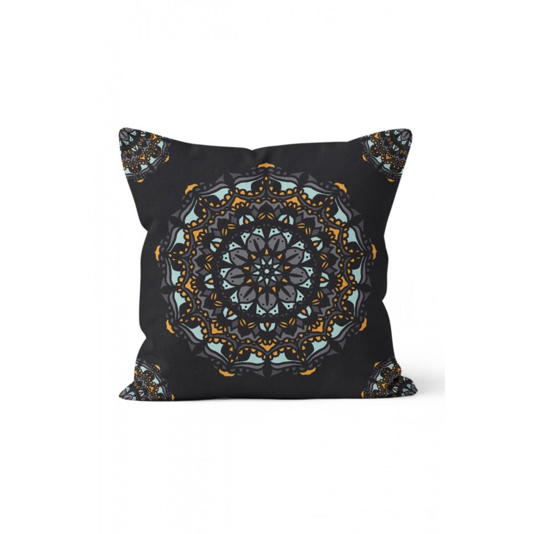 Mandala Pillow Cover|Geometric Cushion Case|Decorative Gold Black Mandala Pillowcase|Rustic Home Decor|Mosaic Design Authentic Cushion Case