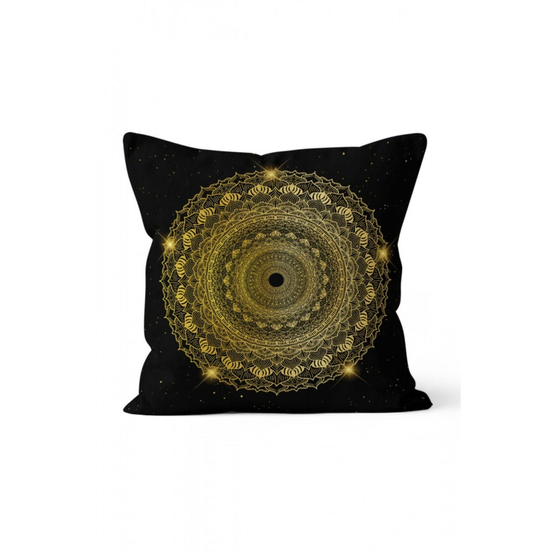 Mandala Pillow Cover|Geometric Cushion Case|Decorative Gold Black Mandala Pillowcase|Rustic Home Decor|Mosaic Design Authentic Cushion Case