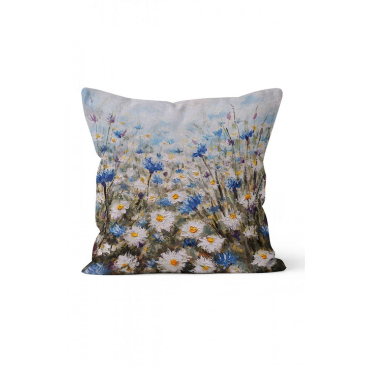 Floral Pillow Cover|White Blue Daisy Print Throw Pillow Sham|Floral Cushion Cover|Farmhouse Living Room Pillowcase|Summer Trend Cushion Case