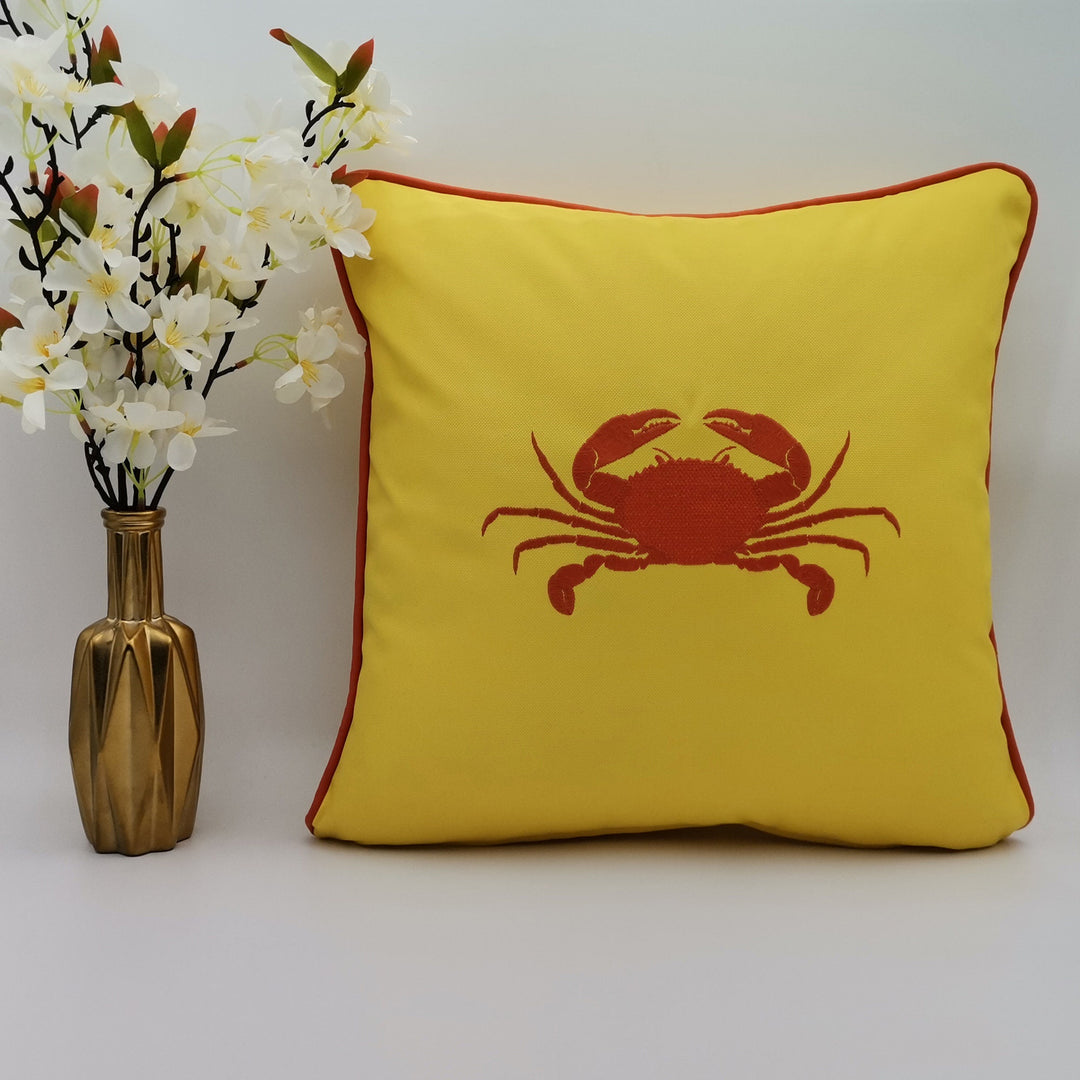 Embroidered Luxury Yacht Pillow Cover|Water Repellent Crab Pillow Top|Abrasion Resistant Nautical Cushion Cover|Flame Retardant Pillowcase