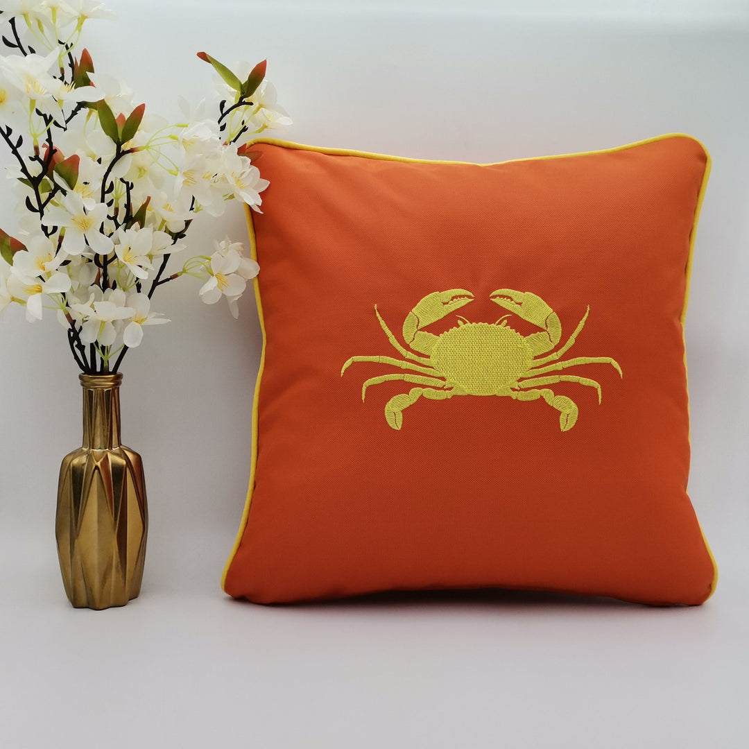 Embroidered Luxury Yacht Pillow Cover|Water Repellent Crab Pillow Top|Abrasion Resistant Nautical Cushion Cover|Flame Retardant Pillowcase