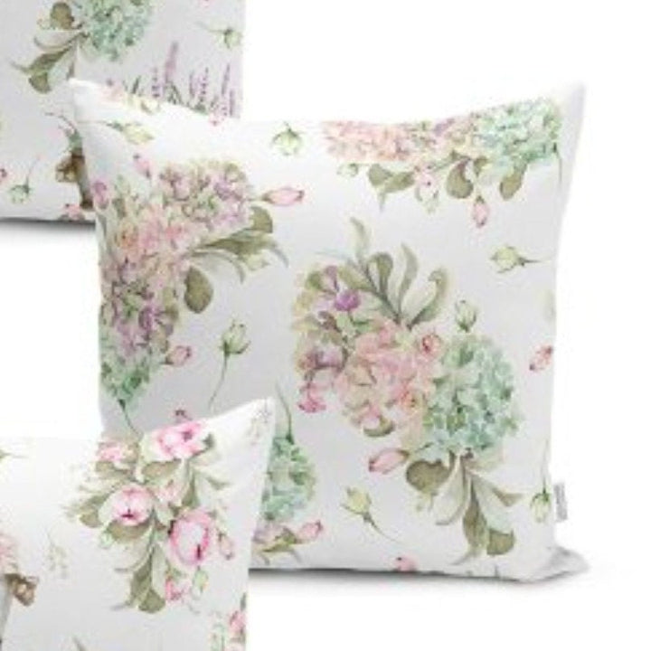 Set of 4 Floral Pillow Covers and 1 Table Runner|Pink Green Home Decor|Decorative Flower Pot Print Tablecloth|Floral Cushion and Runner Set