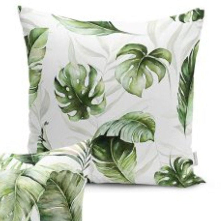 Set of 4 Plant Pillow Covers and 1 Table Runner|Green Leaves Home Decor|Decorative Tropical Leaves Tabletop|Floral Cushion and Runner Set