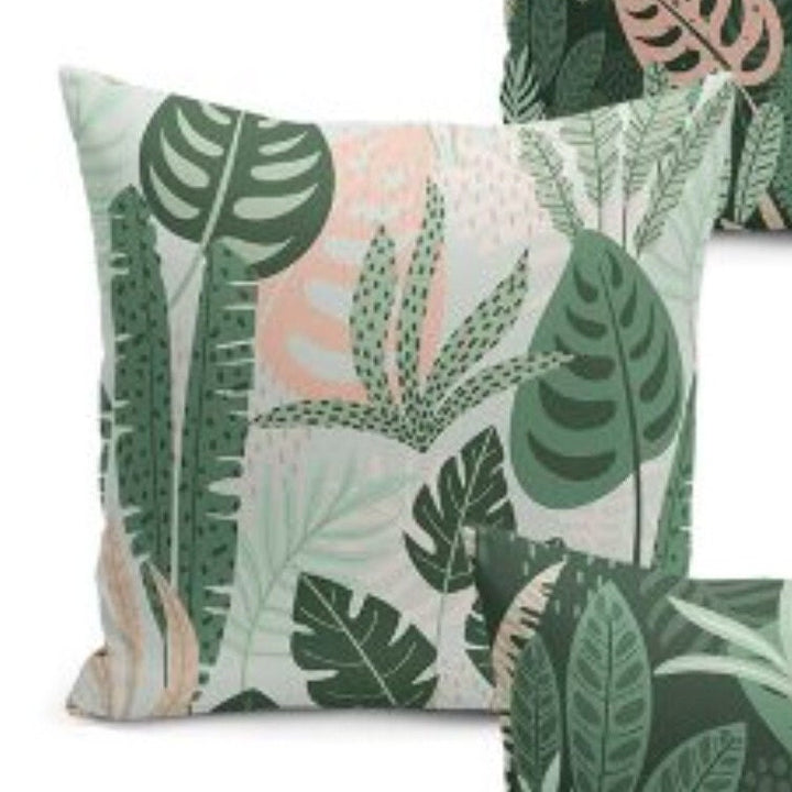 Set of 4 Plant Pillow Covers and 1 Table Runner|Green Leaves Home Decor|Decorative Tropical Leaves Tabletop|Floral Cushion and Runner Set