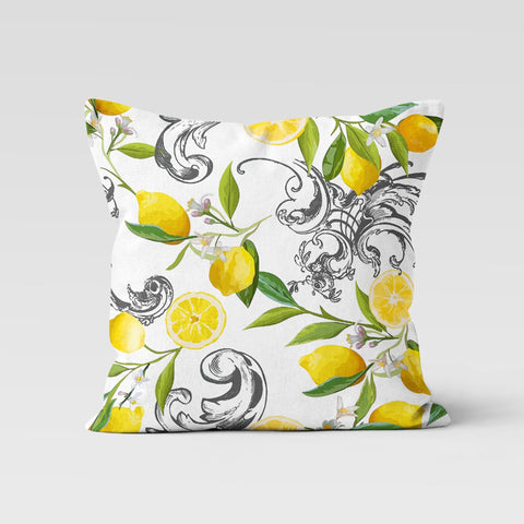 Floral Lemon Pillow Cover|Lemons and Flowers Throw Pillow Case|Housewarming Yellow Citrus Print Home Decor|Farmhouse Style Cushion Cover