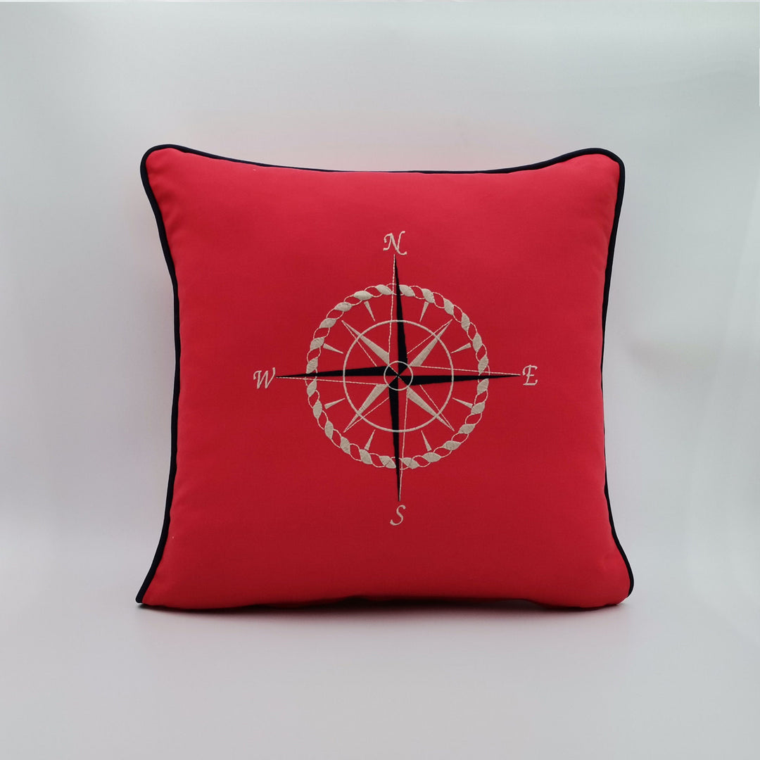 Embroidered Luxury Yacht Pillow Cover|Water Repellent Compass Pillowtop|Abrasion Resistant Nautical Cushion Cover|Flame Retardant Pillowcase