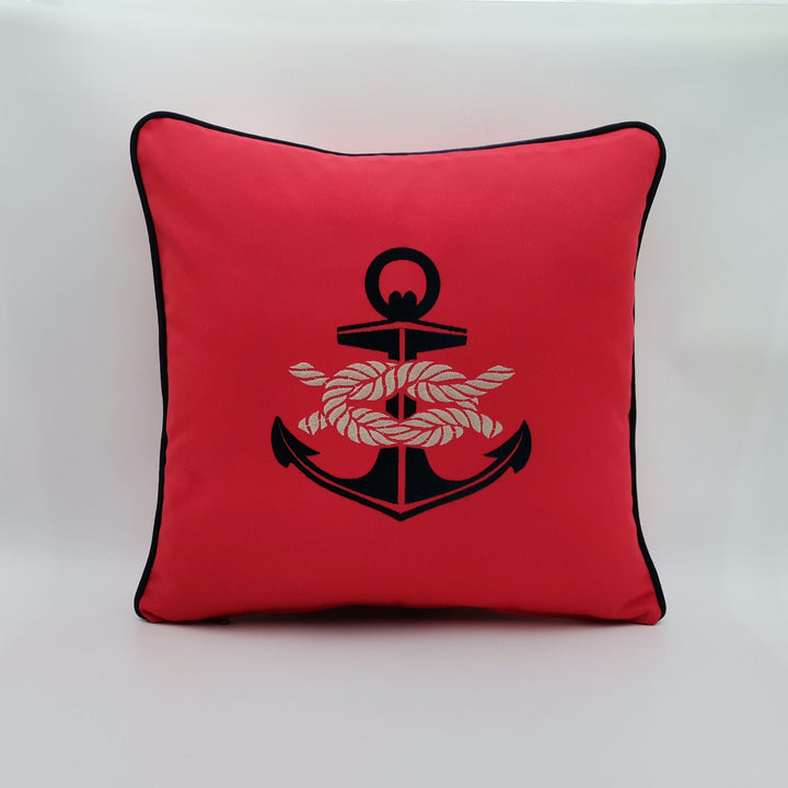 Embroidered Luxury Yacht Pillow Cover|Water Repellent Anchor Pillowtop|Abrasion Resistant Nautical Cushion Cover|Flame Retardant Pillowcase