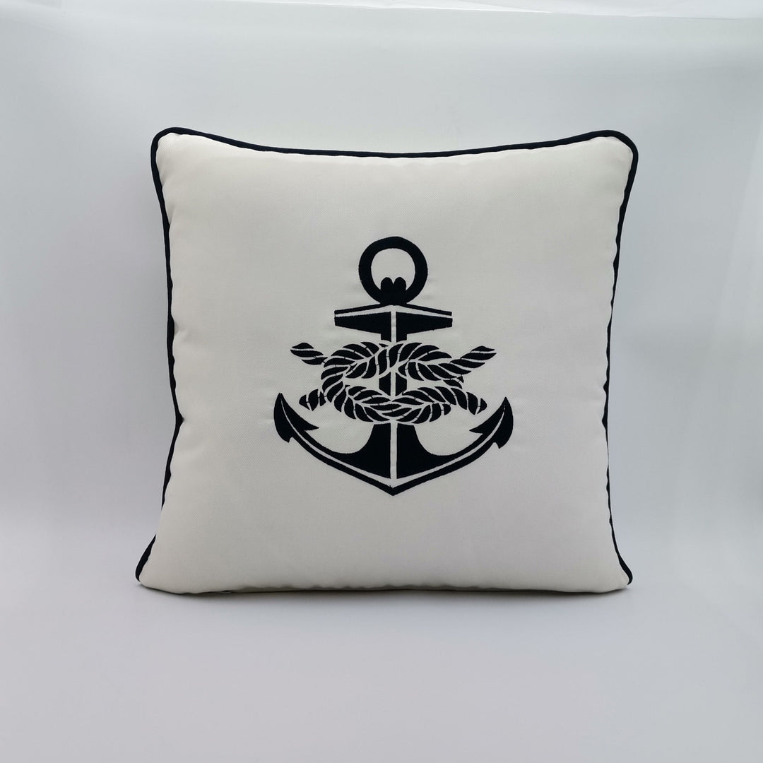 Embroidered Luxury Yacht Pillow Cover|Water Repellent Anchor Pillowtop|Abrasion Resistant Nautical Cushion Cover|Flame Retardant Pillowcase