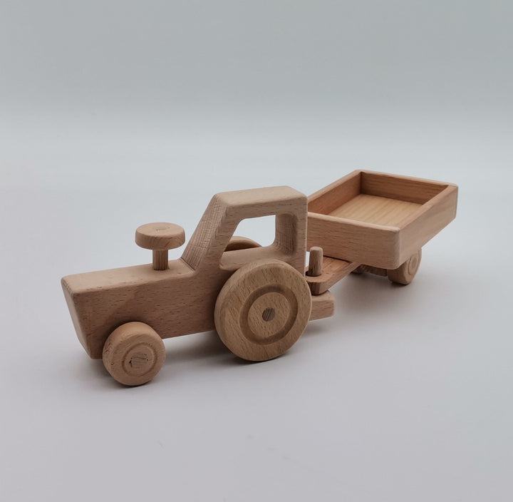 Wooden Tractor Toy with Trailer|Farm Vehicle Set|Toddler Push Toy|Montessori Natural Toy Gift For Kid|Waldorf Toys|Baby Shower Birthday Gift