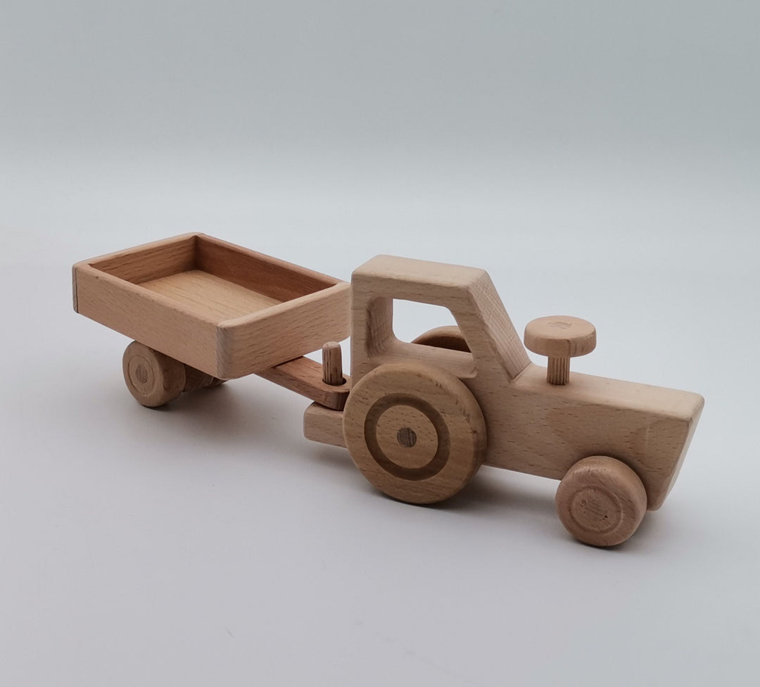 Wooden Tractor Toy with Trailer|Farm Vehicle Set|Toddler Push Toy|Montessori Natural Toy Gift For Kid|Waldorf Toys|Baby Shower Birthday Gift