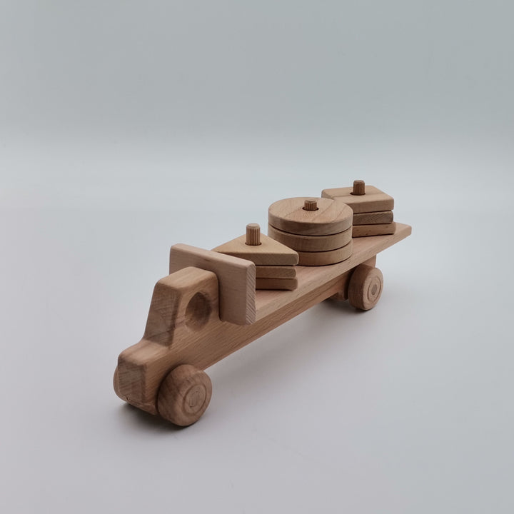 Wooden Toy Truck with Geometric Blocks|Toddler Push Toy|Educational Learning Waldorf Toy|Montessori Natural Wood Toy|Kids Learning Puzzle