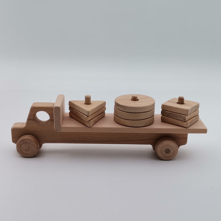 Wooden Toy Truck with Geometric Blocks|Toddler Push Toy|Educational Learning Waldorf Toy|Montessori Natural Wood Toy|Kids Learning Puzzle