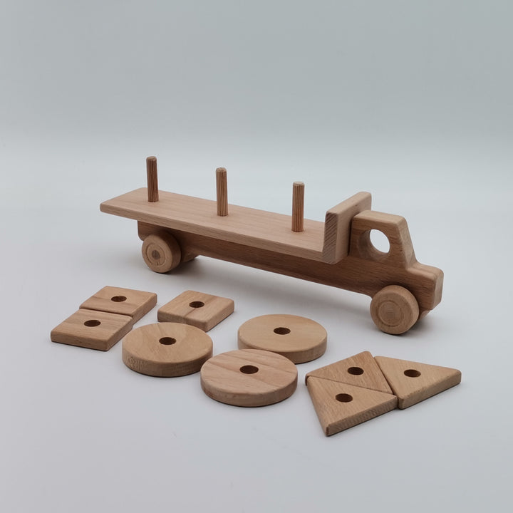 Wooden Toy Truck with Geometric Blocks|Toddler Push Toy|Educational Learning Waldorf Toy|Montessori Natural Wood Toy|Kids Learning Puzzle