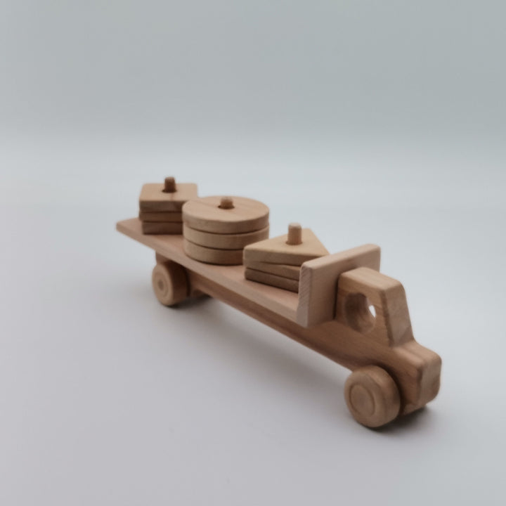 Wooden Toy Truck with Geometric Blocks|Toddler Push Toy|Educational Learning Waldorf Toy|Montessori Natural Wood Toy|Kids Learning Puzzle