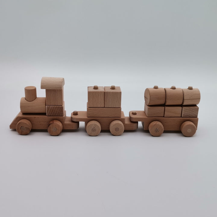 Wooden Puzzle Train|Locomotive Train Toy|Wooden Toy Train with Geometric Blocks|Toddler Push Toy|Natural Nursery Toy Decor|Waldorf Toy Gift