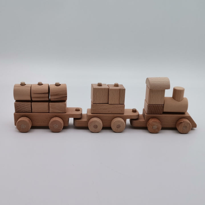 Wooden Puzzle Train|Locomotive Train Toy|Wooden Toy Train with Geometric Blocks|Toddler Push Toy|Natural Nursery Toy Decor|Waldorf Toy Gift