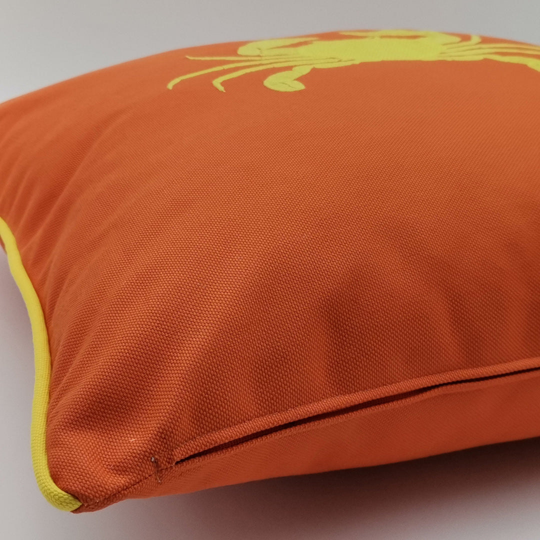 Embroidered Luxury Yacht Pillow Cover|Water Repellent Crab Pillow Top|Abrasion Resistant Nautical Cushion Cover|Flame Retardant Pillowcase