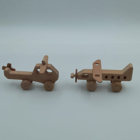 Set of 2 Wooden Helicopter and Airplane Push Toy|Wood Airplane Toy|Wood Helicopter Toy|Natural Toddler Toy Gift For Kids|Eco Friendly Toy