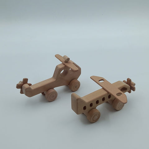 Set of 2 Wooden Helicopter and Airplane Push Toy|Wood Airplane Toy|Wood Helicopter Toy|Natural Toddler Toy Gift For Kids|Eco Friendly Toy