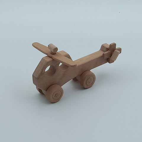 Set of 2 Wooden Helicopter and Airplane Push Toy|Wood Airplane Toy|Wood Helicopter Toy|Natural Toddler Toy Gift For Kids|Eco Friendly Toy