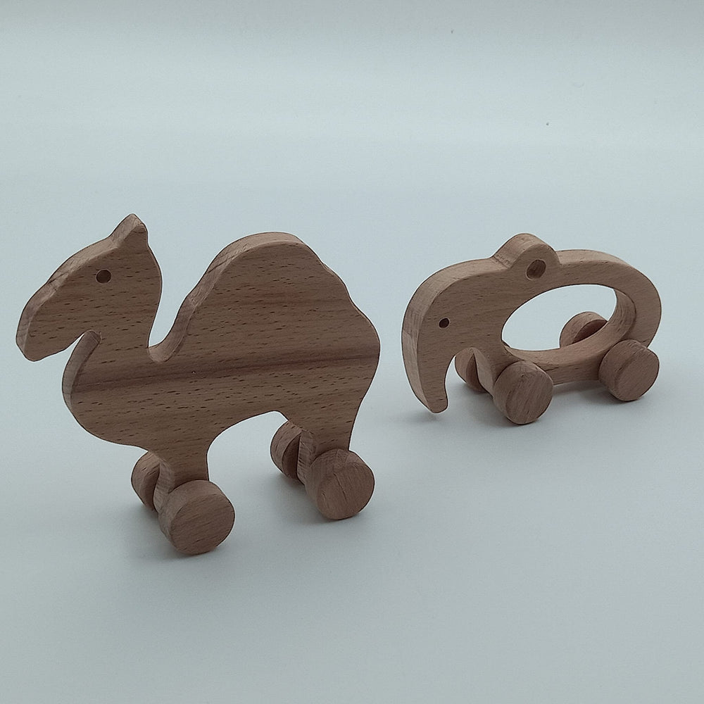 Set of 2 Wooden Animal Toys|Wood Elephant Toy|Wood Camel Toy|Grasping Toy|Baby Shower Gift|Natural Toddler Toy Gift For Kid|Eco Friendly Toy