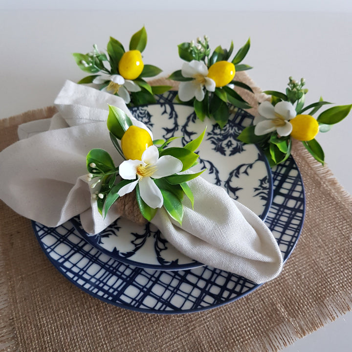 Faux Lemon Napkin Holder|Floral Lemon Napkin Ring|Farmhouse Table Decor|Summer Wedding Table decor|Table Centerpiece|Rustic Kitchen Decor