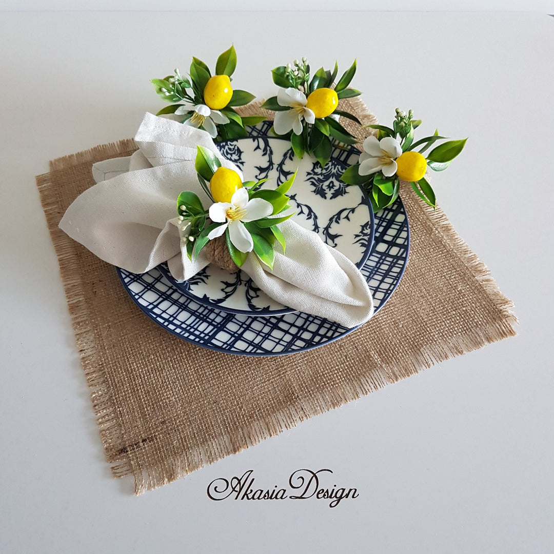 Faux Lemon Napkin Holder|Floral Lemon Napkin Ring|Farmhouse Table Decor|Summer Wedding Table decor|Table Centerpiece|Rustic Kitchen Decor